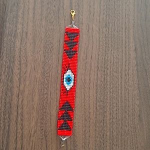 New Y2K Boho Red Evil Eye Beaded Woven Bracelet.7"